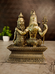 Antique Brass Shiva Parvati Family Idol | Lord Shiva with Goddess Parvati Ganesha & Murugan | 5 Inch  God Statue