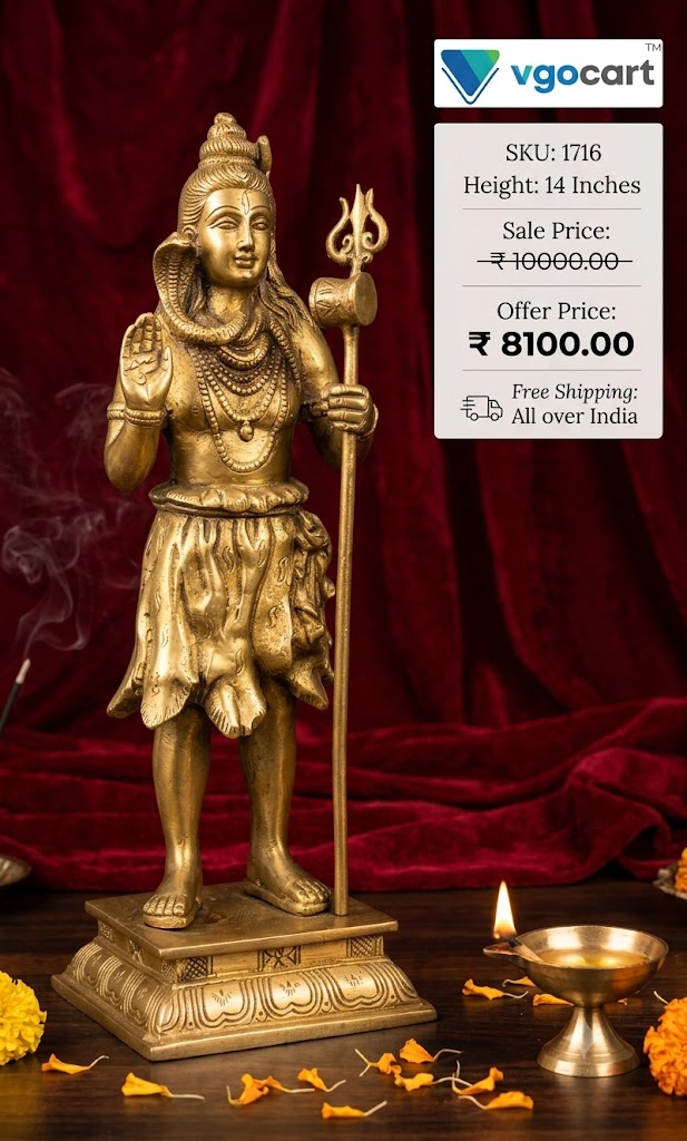 Premium Brass Lord Shiva Idol | Antique Meditating Mahadev Statue for Vastu & Sacred Mandir Decor (India)