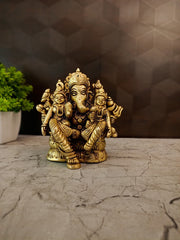 Premium Brass Siddhi Buddhi Ganesha Idol | Complete Divine Family Ganapati for Vastu, Wisdom & Luxury Decor