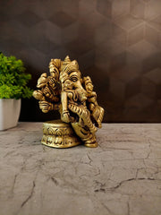 Premium Brass Siddhi Buddhi Ganesha Idol | Complete Divine Family Ganapati for Vastu, Wisdom & Luxury Decor