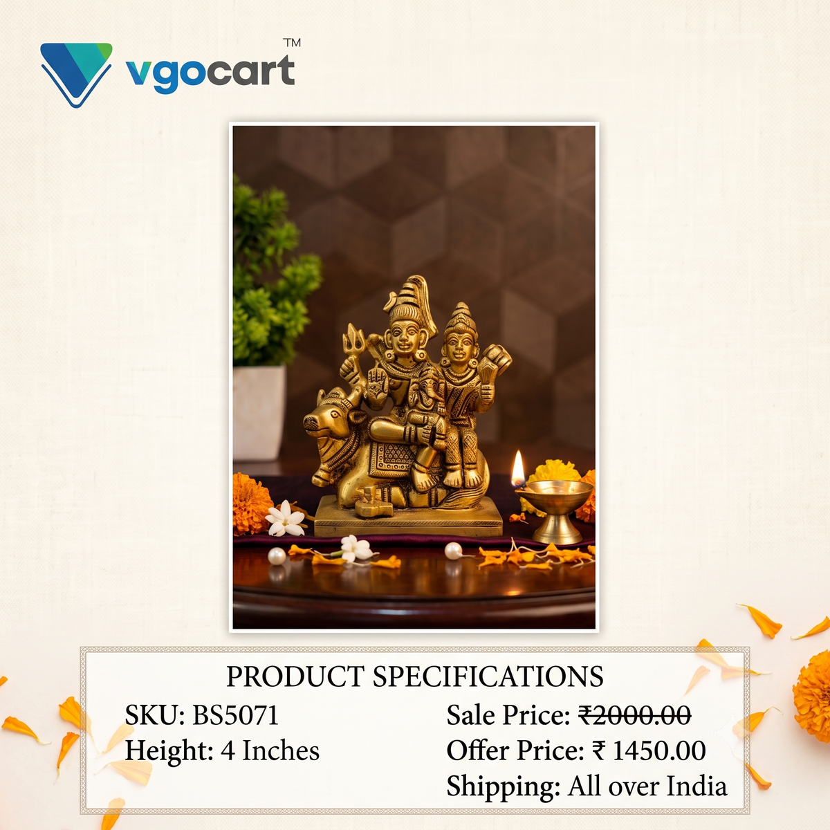 Brass Sivan Family Idol | Divine Shiva Parivar Statue for Pooja & Domestic Harmony