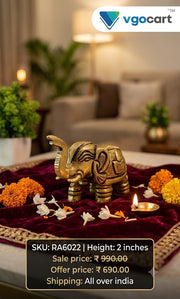 Premium Miniature Brass Elephant Figurine | Antique Raised-Trunk Gajraj for Vastu & Compact Desk Decor