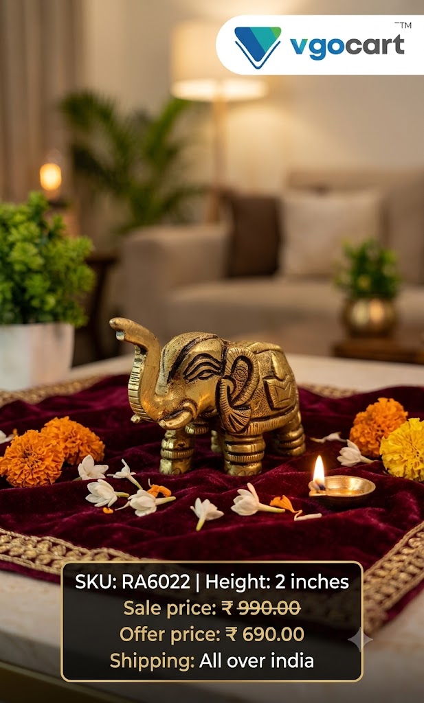 Premium Miniature Brass Elephant Figurine | Antique Raised-Trunk Gajraj for Vastu & Compact Desk Decor