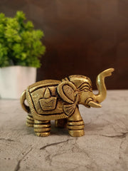 Premium Miniature Brass Elephant Figurine | Antique Raised-Trunk Gajraj for Vastu & Compact Desk Decor