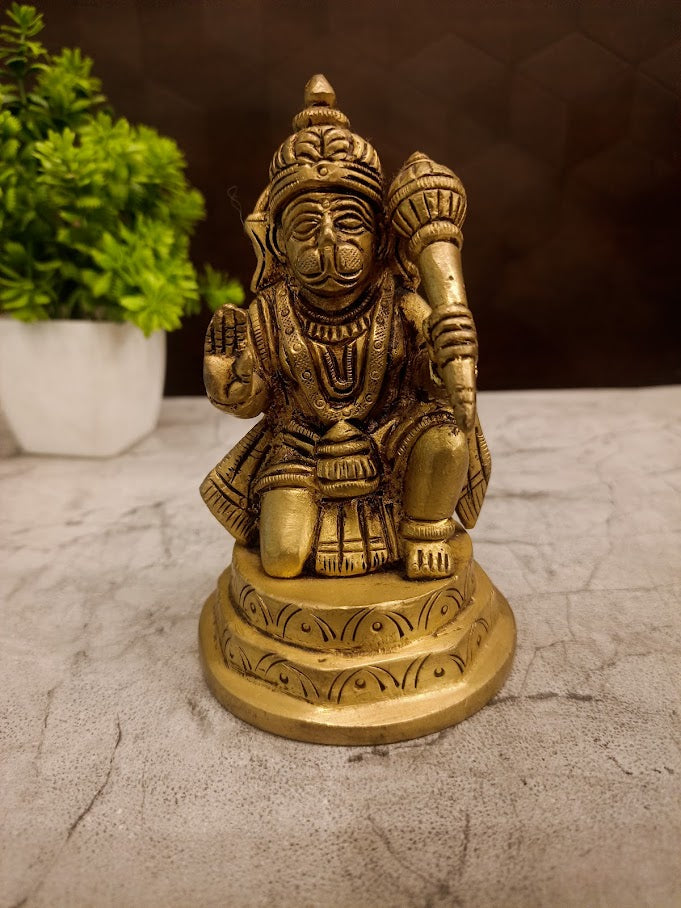 Buy Premium Antique Brass Sitting Hanuman Idol For Vastu Protection And Sacred Home Devotion Decor