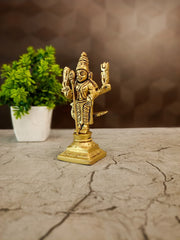 Small Brass Murugan Idol | Miniature Kartikeya Statue for Pooja, Vastu & Car Dashboard