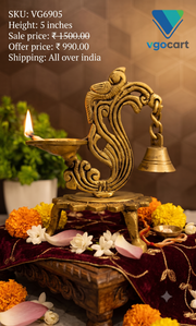 Premium Small Brass Aarti Diya with Bell | Compact Sacred Nada Deepam for Vastu & Daily Devotion