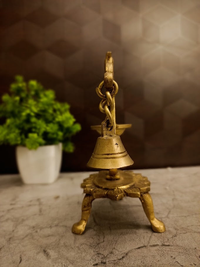 Premium Small Brass Aarti Diya with Bell | Compact Sacred Nada Deepam for Vastu & Daily Devotion