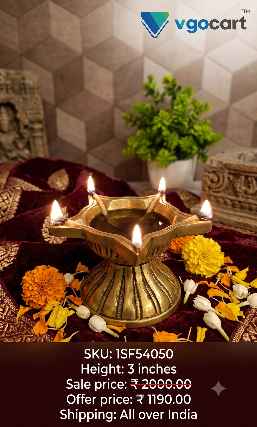 Premium Brass Five Face Diya | Auspicious Panchamukhi Deepam for Vastu, Wealth & Festive Decor