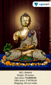 Premium Brass Stone-Inlay Buddha Idol | Serene Gemstone Meditating Buddha for Vastu & Luxury Zen Decor