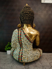 Premium Brass Stone-Inlay Buddha Idol | Serene Gemstone Meditating Buddha for Vastu & Luxury Zen Decor