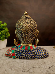 Premium Brass Gemstone Buddha Statue | Sacred Zen Murti with Intricate Stone Inlay for Vastu & Meditation