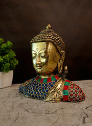 Premium Brass Gemstone Buddha Statue | Sacred Zen Murti with Intricate Stone Inlay for Vastu & Meditation