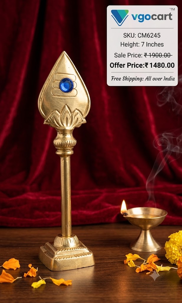 Premium Brass Stone-Studded Gnana Vel | Jeweled Murugan Spear for Vastu, Alangaram & Pooja Mandir