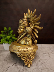 Exclusive Brass Dasya Hanuman on Pedestal Base | Premium Semi-Kneeling Anjaneya Idol for Courage & Vastu Protection