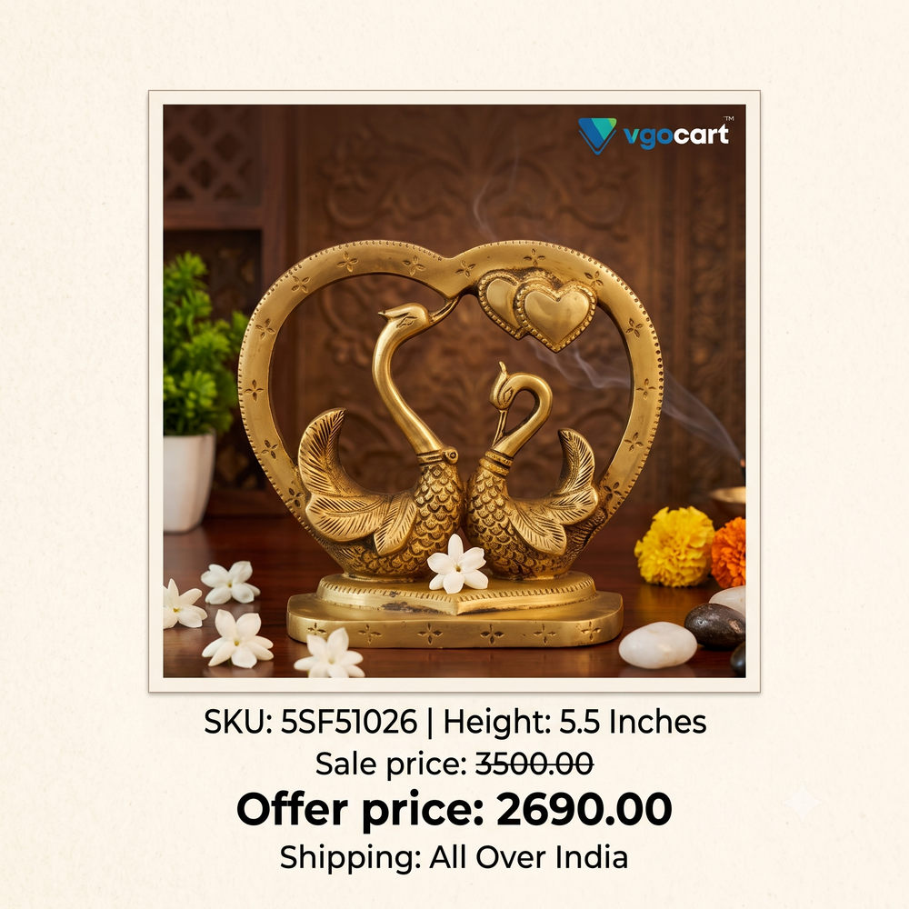 Premium Brass Heart Love Annam Showpiece | Elegant Mythological Swan Decor for Romance & Vastu