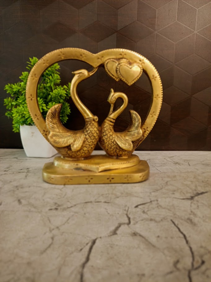 Premium Brass Heart Love Annam Showpiece | Elegant Mythological Swan Decor for Romance & Vastu