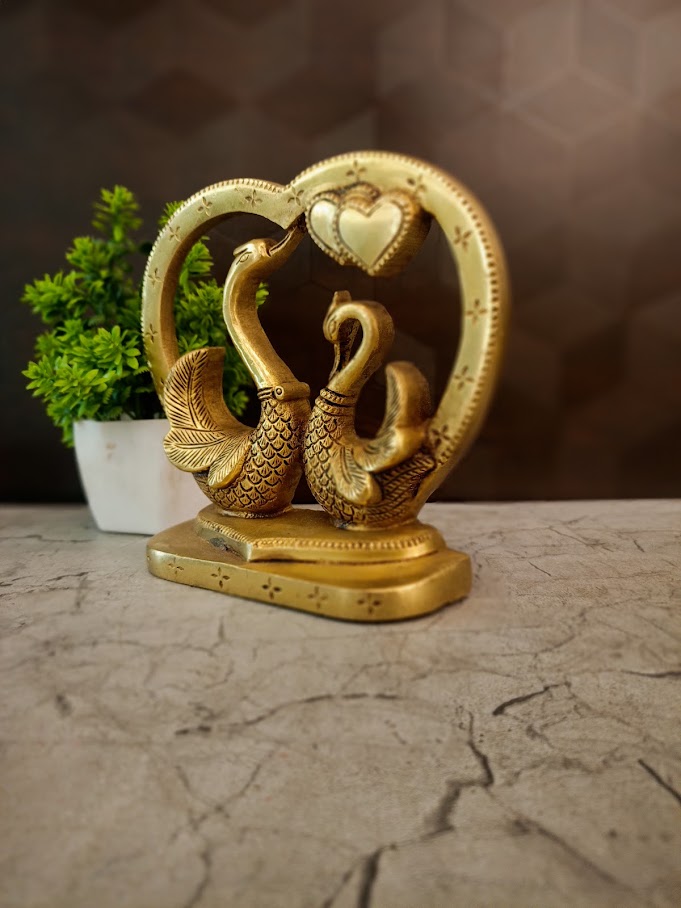 Premium Brass Heart Love Annam Showpiece | Elegant Mythological Swan Decor for Romance & Vastu