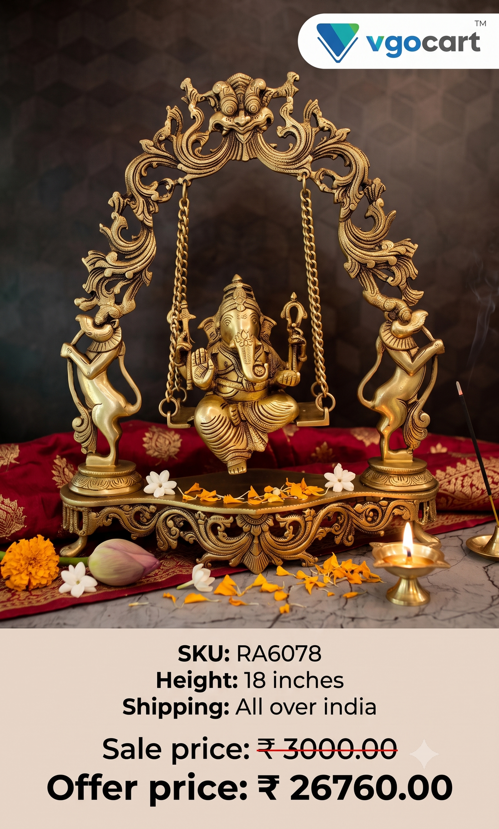 Premium Brass Swing Ganesha Idol | Kinetic Oonjal Ganapati Masterpiece for Vastu & Luxury Decor