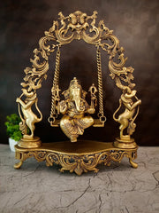 Premium Brass Swing Ganesha Idol | Kinetic Oonjal Ganapati Masterpiece for Vastu & Luxury Decor