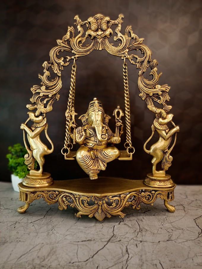 Premium Brass Swing Ganesha Idol | Kinetic Oonjal Ganapati Masterpiece for Vastu & Luxury Decor
