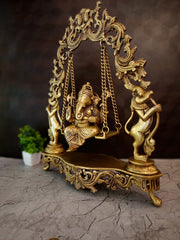 Premium Brass Swing Ganesha Idol | Kinetic Oonjal Ganapati Masterpiece for Vastu & Luxury Decor