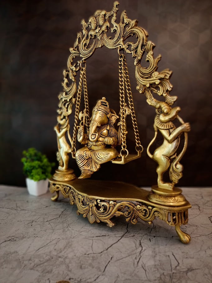 Premium Brass Swing Ganesha Idol | Kinetic Oonjal Ganapati Masterpiece for Vastu & Luxury Decor