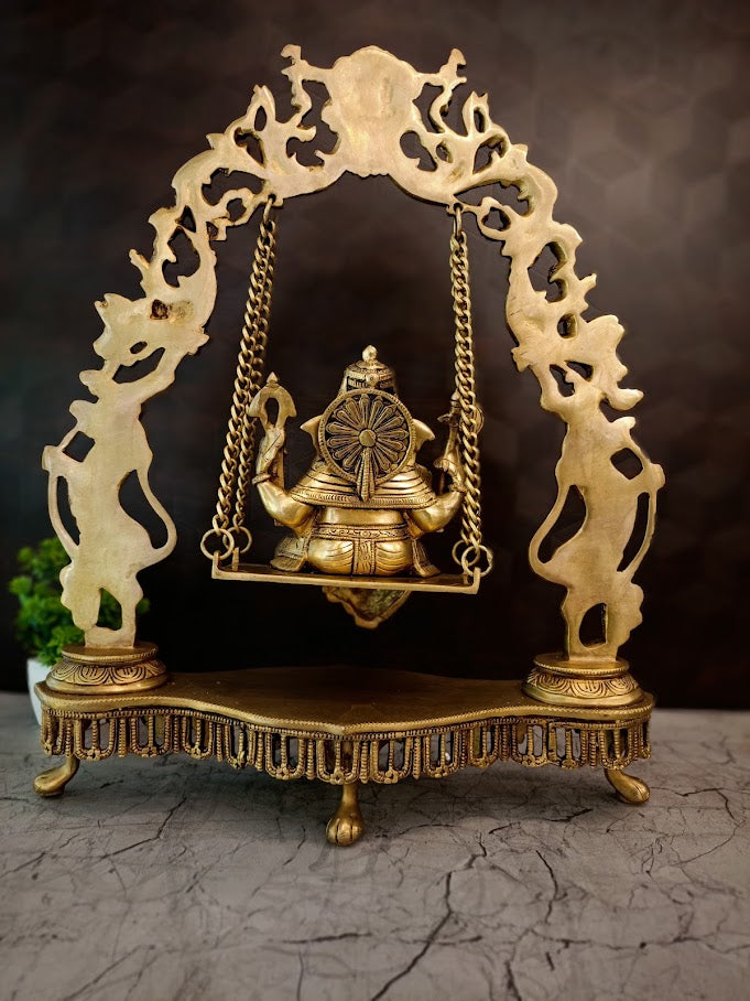 Premium Brass Swing Ganesha Idol | Kinetic Oonjal Ganapati Masterpiece for Vastu & Luxury Decor