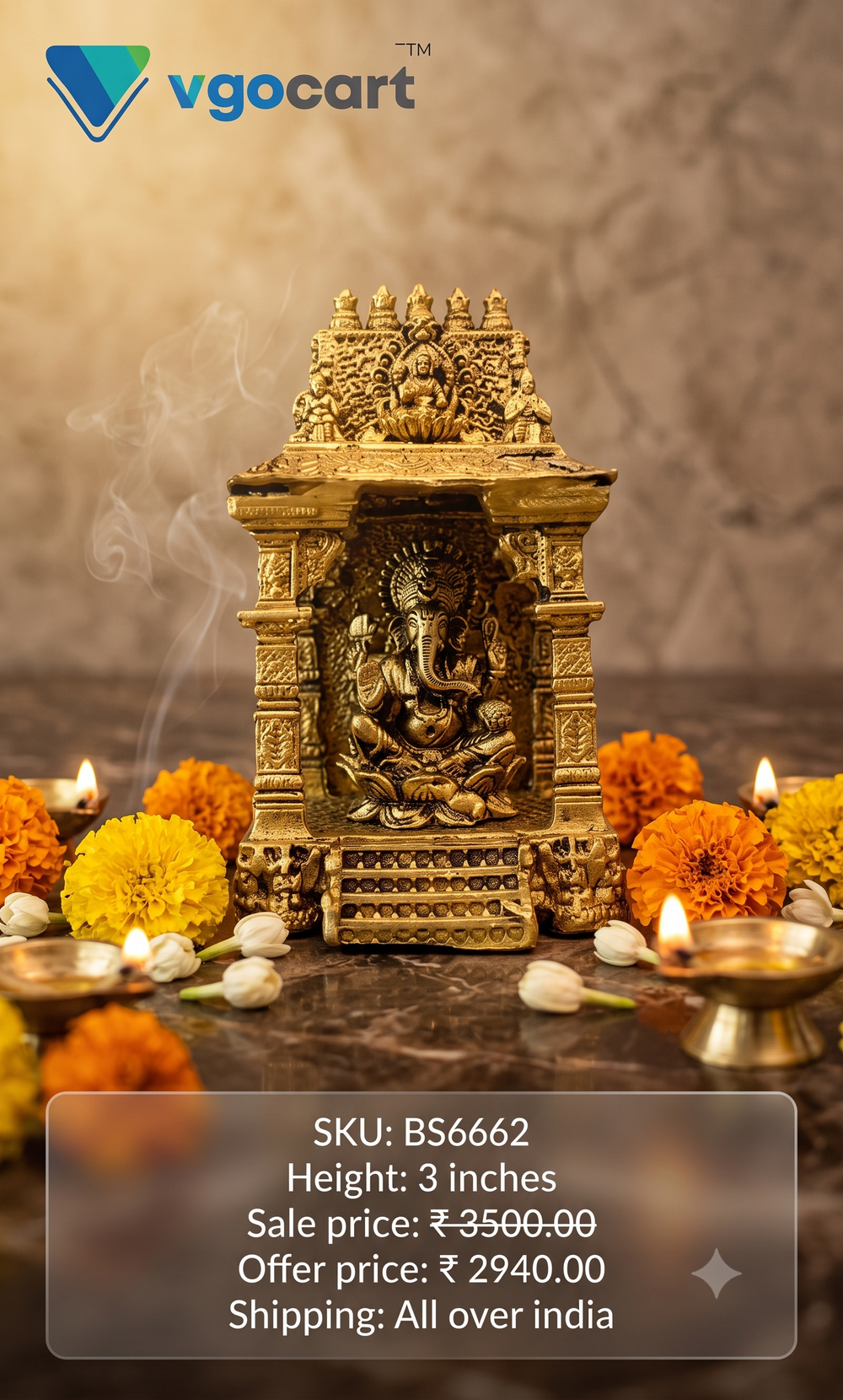 Premium Fine Art Brass Temple Ganesha Idol | Majestic Mandapam Ganapati for Vastu & Luxury Heritage Decor