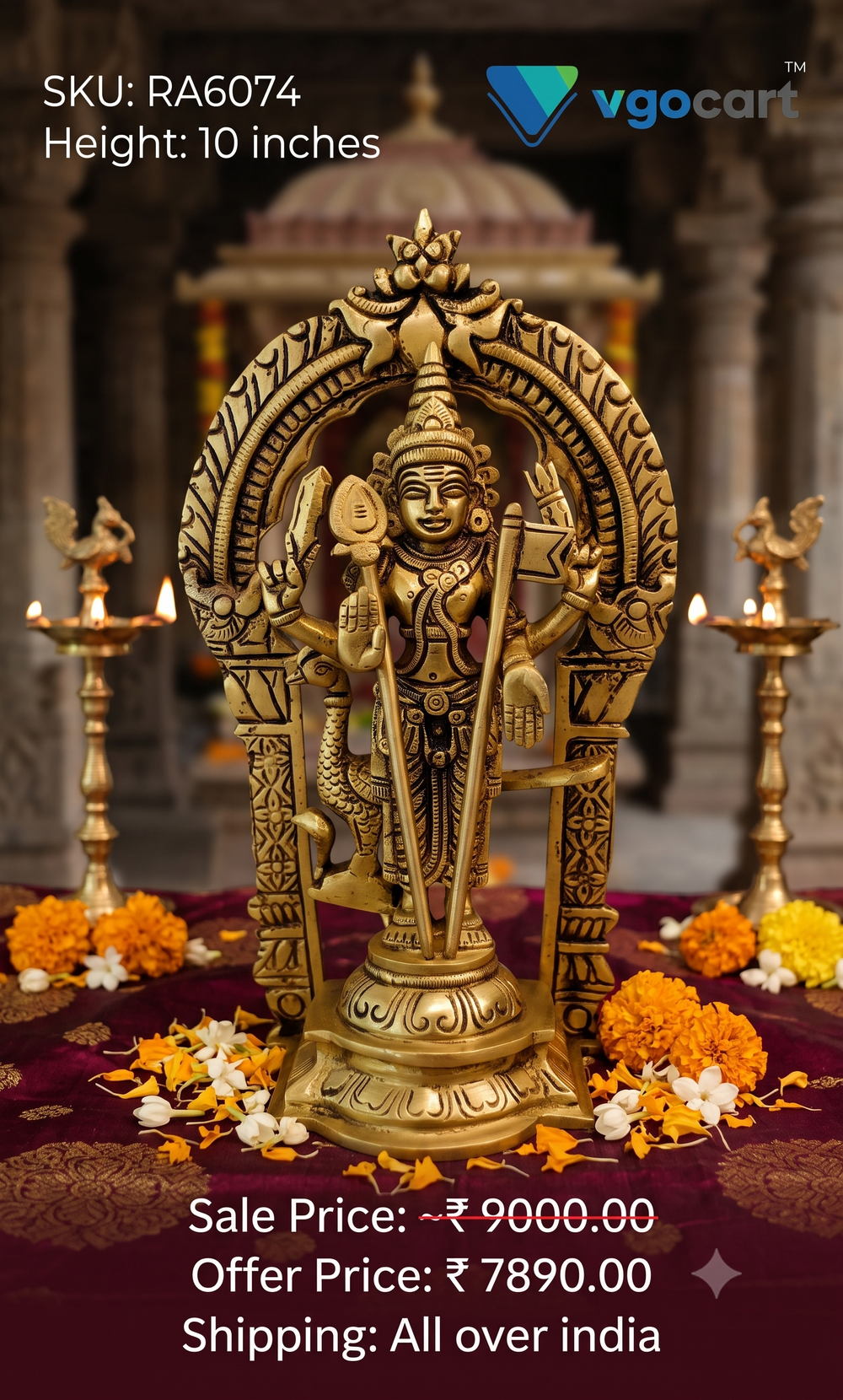 Premium Brass Thiruchendur Murugan with Thiruvachi | Majestic Senthil Andavar Idol for Vastu & Ultimate Victory