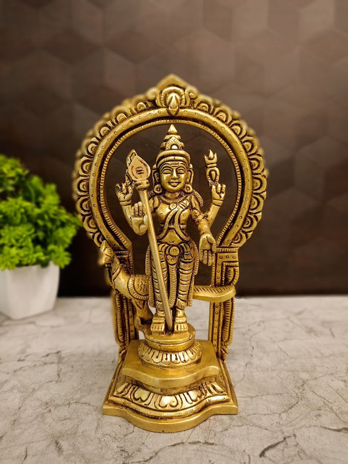 Premium Fine Art Brass Lord Murugan with Majestic Thiruvachi | Divine Kartikeya Statue for Vastu, Victory & Temple-Grade Decor