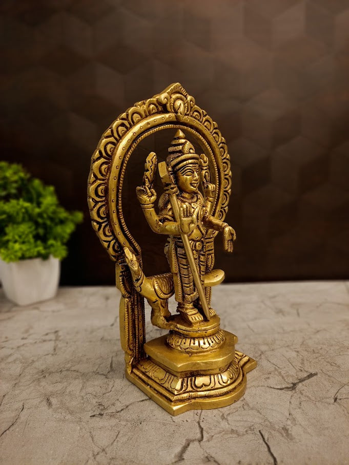 Premium Fine Art Brass Lord Murugan with Majestic Thiruvachi | Divine Kartikeya Statue for Vastu, Victory & Temple-Grade Decor