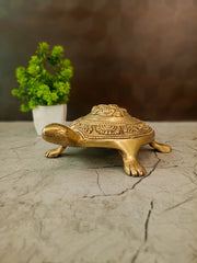 Handcrafted Brass Tortoise with Lord Ganesha Idol | Vastu & Feng Shui Lucky Charm for Wealth, Success & Home Decor