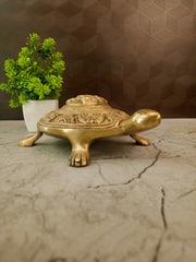 Handcrafted Brass Tortoise with Lord Ganesha Idol | Vastu & Feng Shui Lucky Charm for Wealth, Success & Home Decor