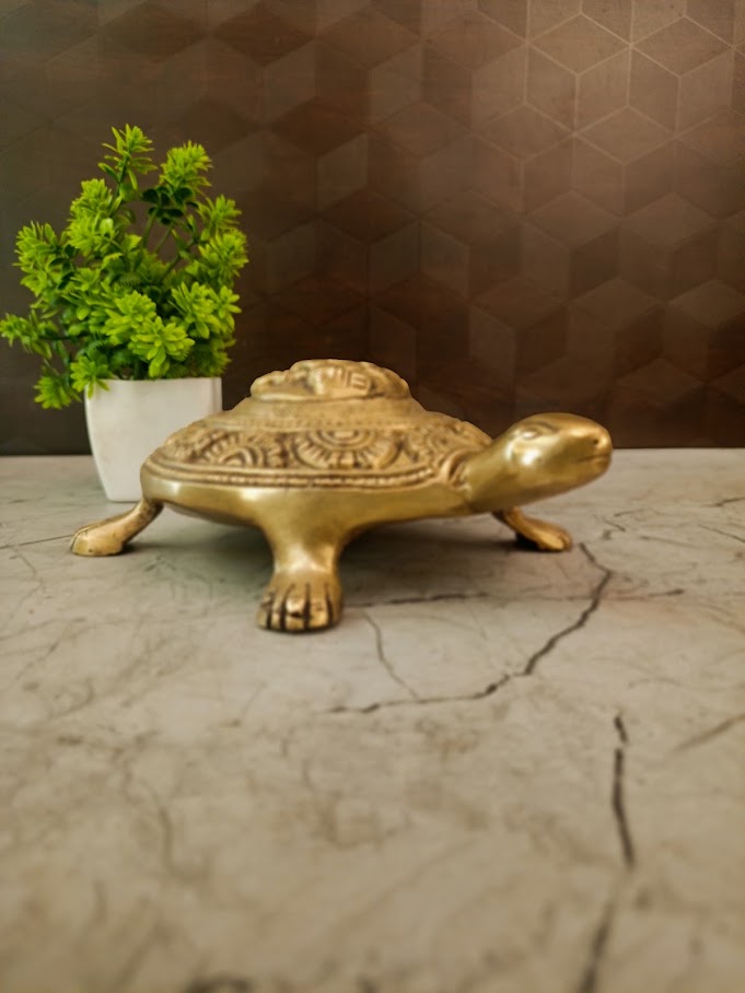 Handcrafted Brass Tortoise with Lord Ganesha Idol | Vastu & Feng Shui Lucky Charm for Wealth, Success & Home Decor