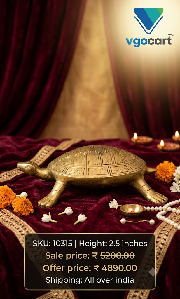 Sacred Brass Vastu Tortoise | Engraved Antique Kurma Sculpture for Wealth & Longevity Decor