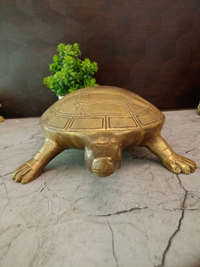 Sacred Brass Vastu Tortoise | Engraved Antique Kurma Sculpture for Wealth & Longevity Decor