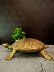 Sacred Brass Vastu Tortoise | Engraved Antique Kurma Sculpture for Wealth & Longevity Decor