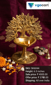 Premium Brass Single Face Tree Diya | Elegant Tree of Life Oil Lamp for Pooja & Vastu