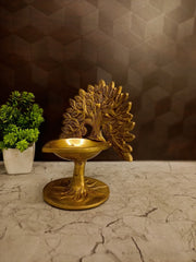 Premium Brass Single Face Tree Diya | Elegant Tree of Life Oil Lamp for Pooja & Vastu