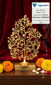 Premium Antique Brass Kalpavriksha Tree With Diya For Vastu Wealth And Wish Fulfillment