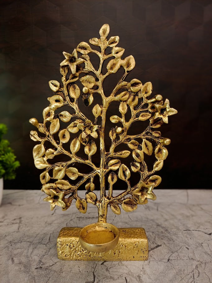 Premium Antique Brass Kalpavriksha Tree With Diya For Vastu Wealth And Wish Fulfillment