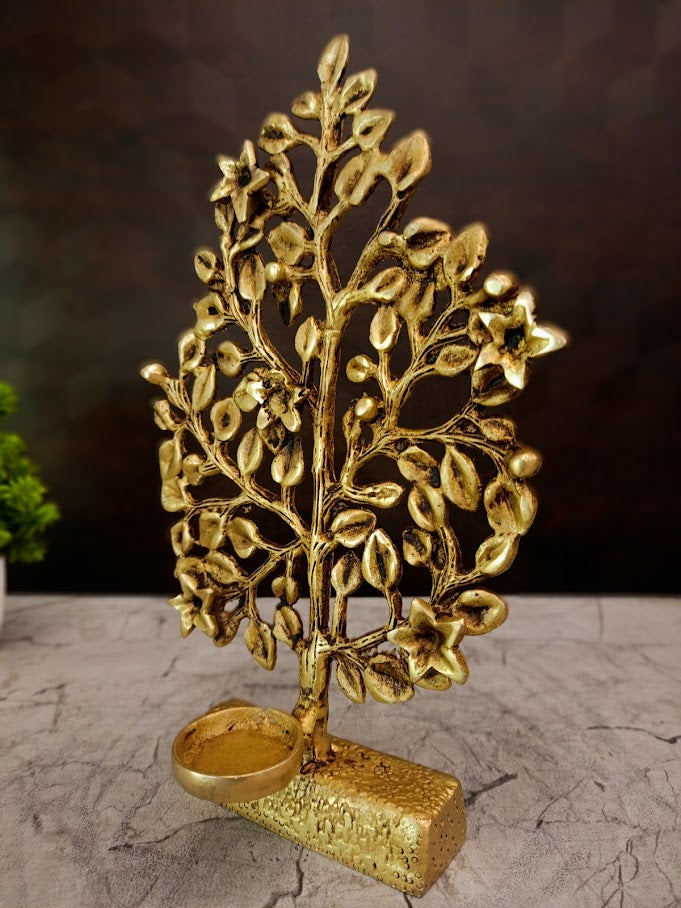 Premium Antique Brass Kalpavriksha Tree With Diya For Vastu Wealth And Wish Fulfillment