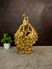 Premium Brass Pair of Peacocks on Branches | Elegant Twin Mayil Figurine for Vastu Harmony & Home Decor