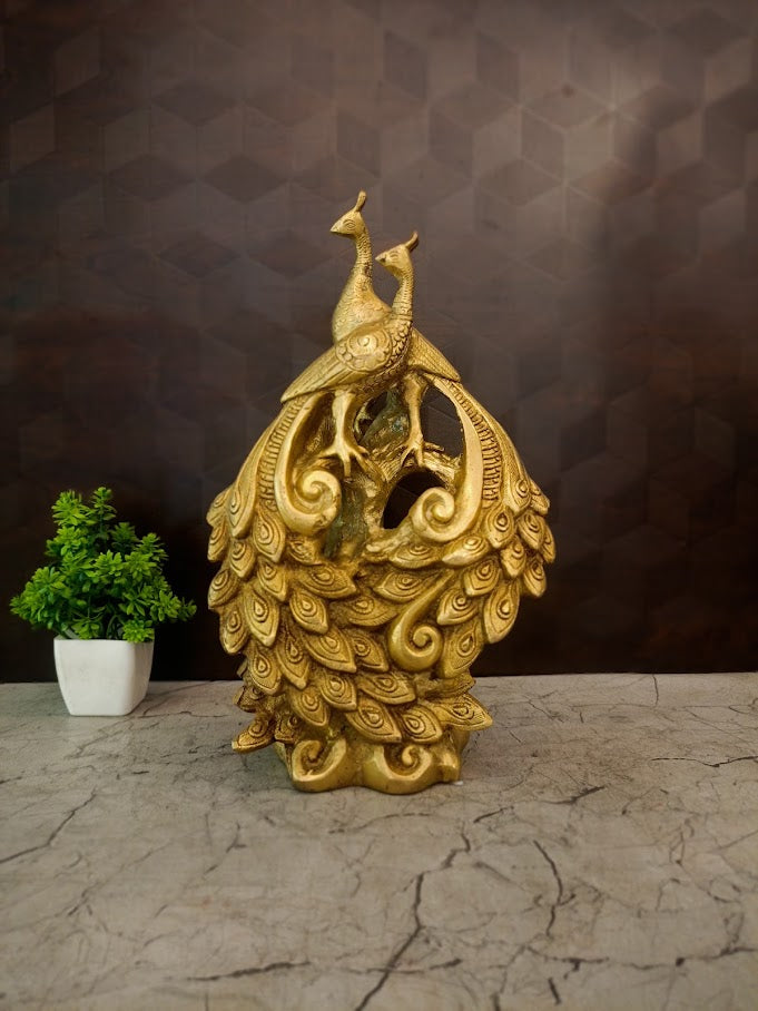 Premium Brass Pair of Peacocks on Branches | Elegant Twin Mayil Figurine for Vastu Harmony & Home Decor