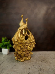 Premium Brass Pair of Peacocks on Branches | Elegant Twin Mayil Figurine for Vastu Harmony & Home Decor