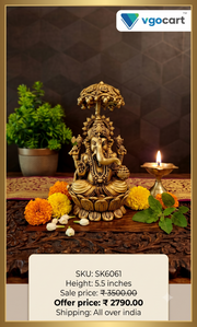 Premium Brass Fine Art Umbrella Ganesha Idol | Protective Chattra Ganapati for Vastu & Home Decor