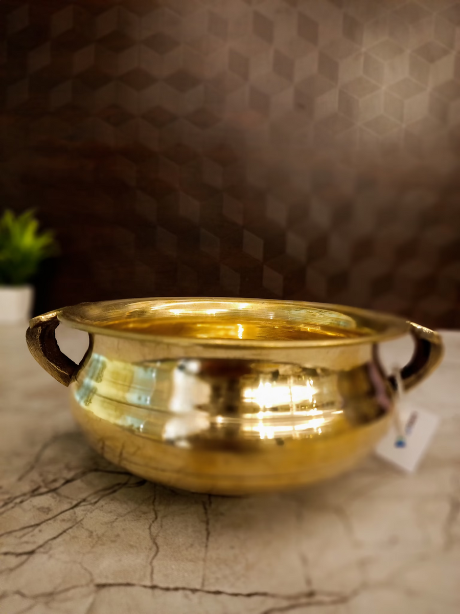 Authentic Handled Brass Small Uruli | Traditional Kerala Vastu Water Bowl for Pooja & Luxury Entryway Decor