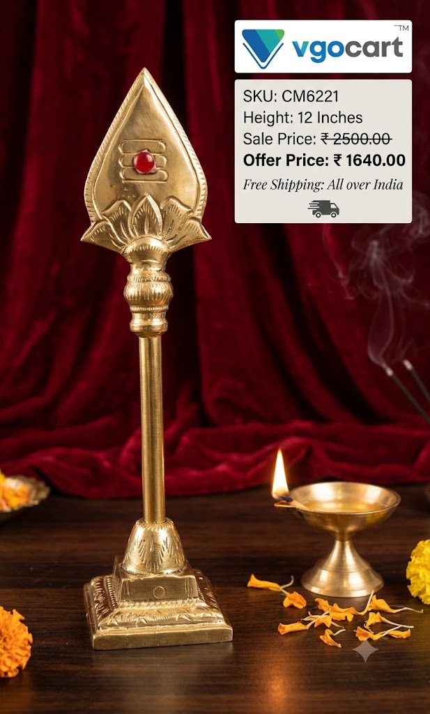 Premium Brass Vel on Round Base | Sacred Murugan Spear Stand for Vastu Protection & Pooja Mandir