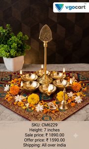 Premium Brass Six Face Vel Diya | Sacred Aarumugam Murugan Deepam for Vastu & Victory
